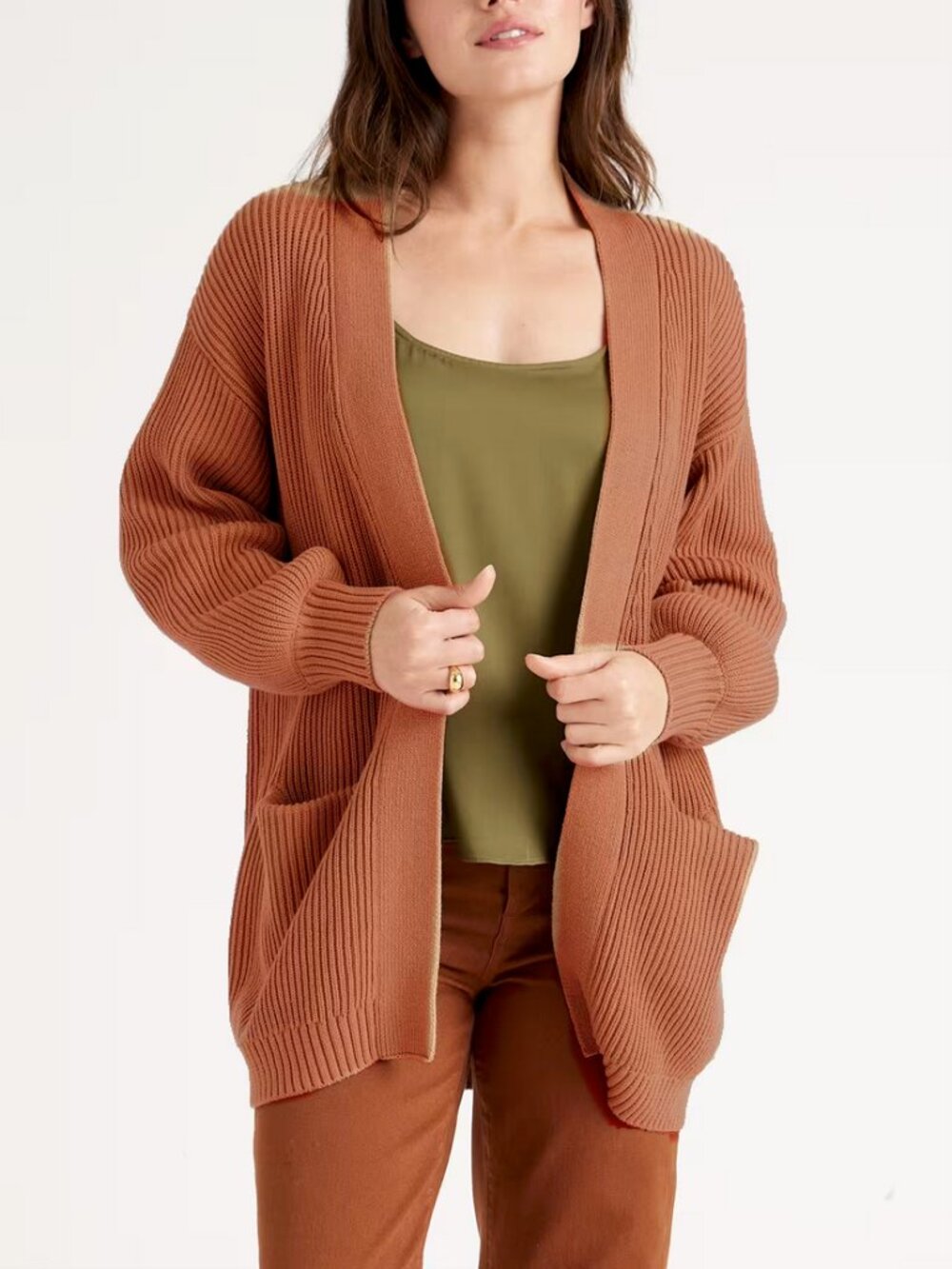 Quince 100% Organic Cotton Oversized Cardigan in Burnt Orange